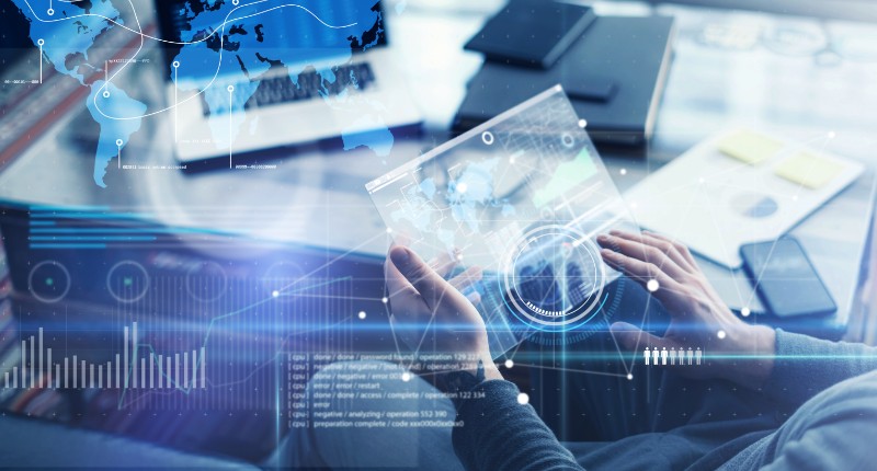 Person using a digital business dashboard